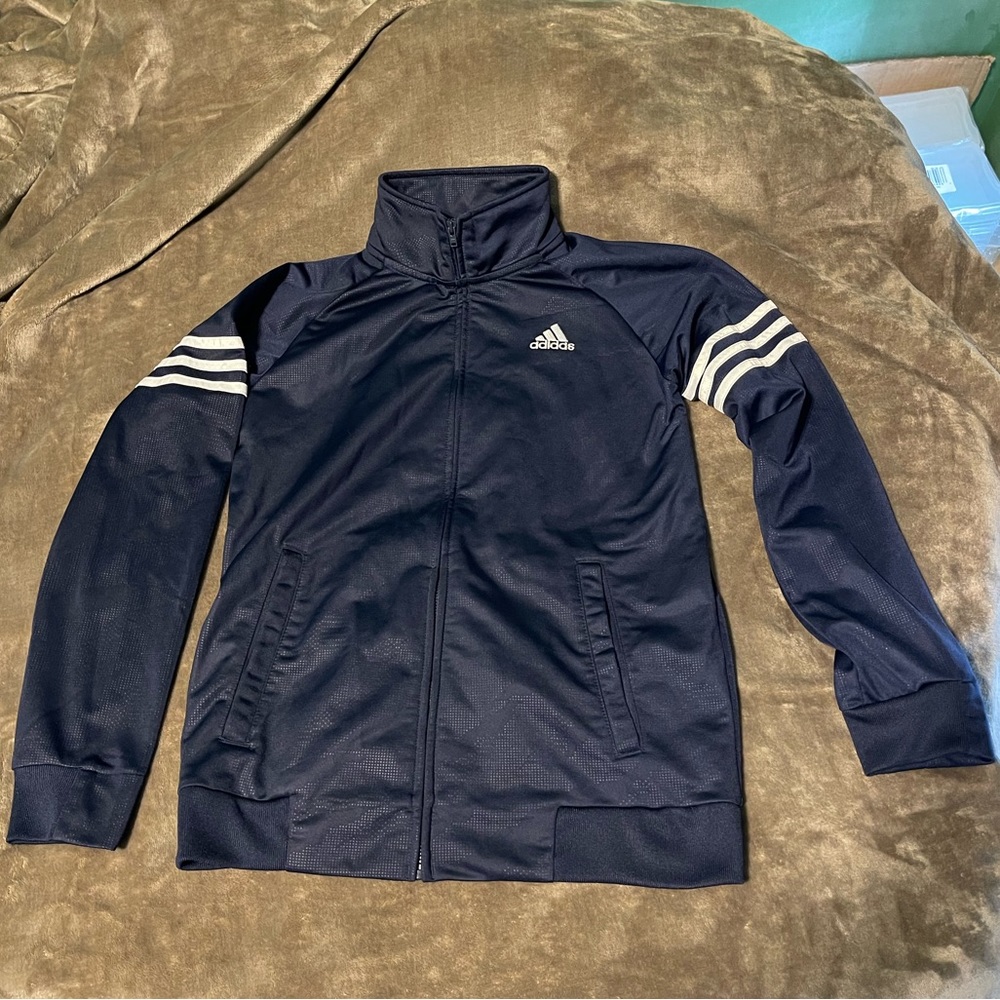 Boys Adidas, navy and white jacket, size large (14/16)
